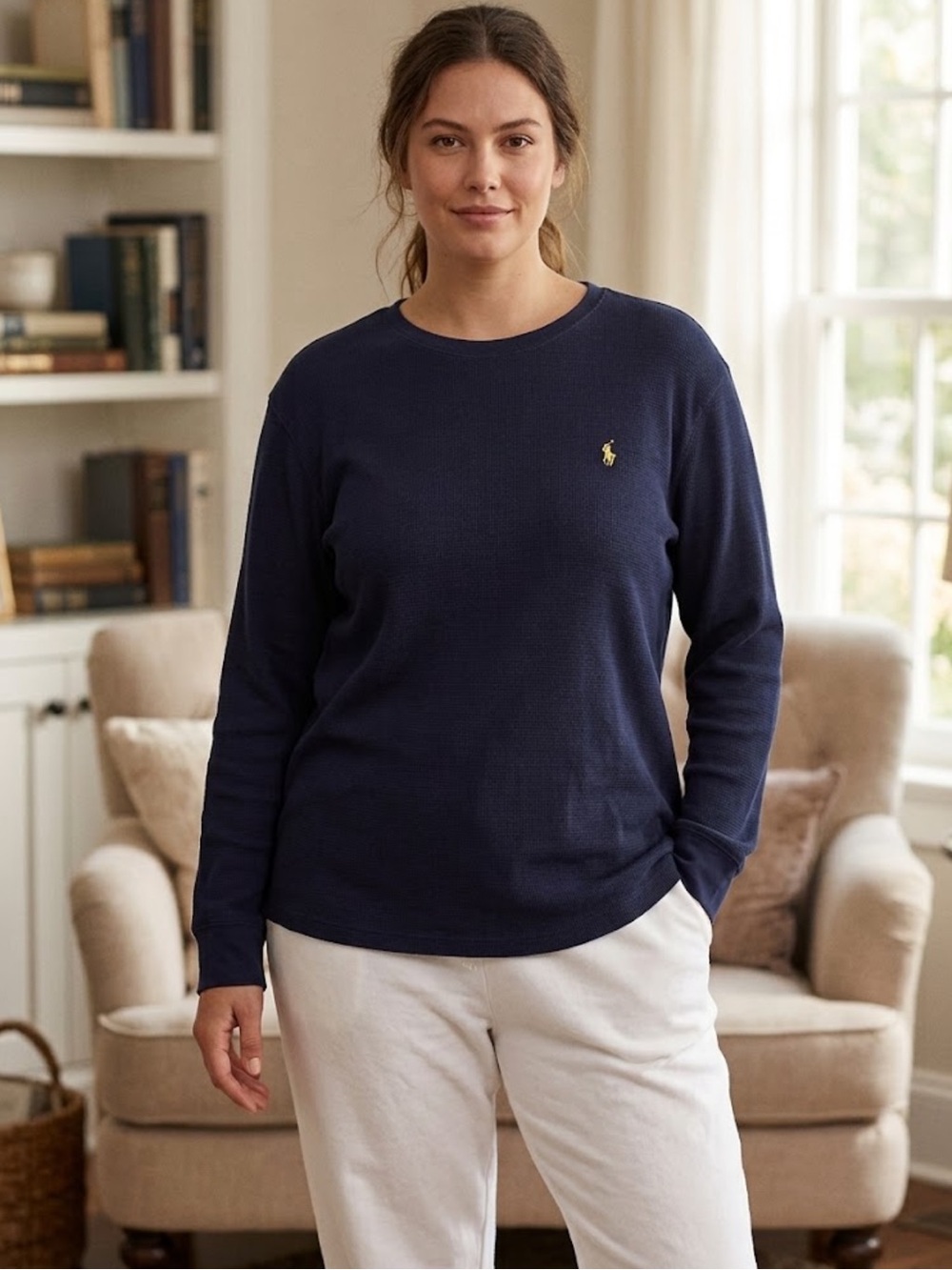 Polo Ralph Lauren Old Money Horse Embroidery Navy Blue Sleep Wear PJ Top Cotton